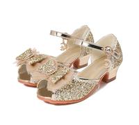 Eleasica Chaussures pour Déguisement Fille Princesse Elsasica Chaussures à Talon Bout Ouvert Antidérapant Sandales Raiponce Cendrillon Cosplay Soirée Mariage Noël Cocktail,Doré,26
