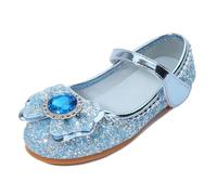 Eleasica Chaussures pour Déguisement pour Enfant Cendrillon Princesse Elsa Sandales pour Fille Talons Plats Carnaval Soirée Noël Cadeau Halloween Anniversaire Paillettes,Bleu,29