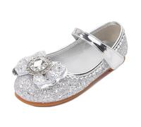 Eleasica Chaussures pour Déguisement pour Enfant Cendrillon Princesse Elsa Sandales pour Fille Talons Plats Carnaval Soirée Noël Cadeau Halloween Anniversaire Paillettes,Argenté,25