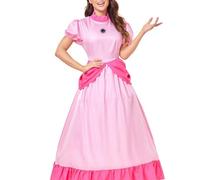 Eleasica Costume Cosplay de Princesse Aurore Déguisement Rose avec Couronne Robe Longue de Soirée masquée Anniversaire Halloween Mariage Photoshoot, M