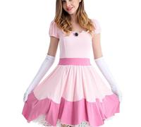 Eleasica Déguisement de Princesse Aurore Adulte Robe Courte Rose Douce avec Couronne et Gants Costume de Mariage Cosplay Soirée, XL