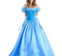 Eleasica Déguisement Robe de Cendrillon Adulte Cosplay Costume de Conte de Fée Robe Longue de Princesse Bal Spectacle Anniversaire, L