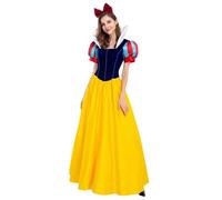 Eleasica Déguisement Robe de Princesse Blanche-Neige Costume Adulte avec Cape Rouge et Serre-Tête à Noeud Papillon Idée Fête Halloween Cosplay, Bleu-Jaune, M
