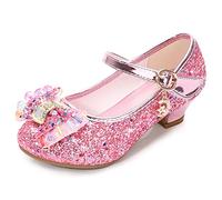 Eleasica Fille Chaussures de Princesse Cendrillon Raiponce Princesse Paillettes Nœud Papillon Déguisement Argenté Bileu Or Rose Doux Halloween Noël Anniversaire Carnaval Cosplay,Rose,26 EU