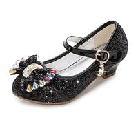Eleasica Fille Chaussures de Princesse Cendrillon Raiponce Princesse Paillettes Nœud Papillon Déguisement Argenté Bileu Or Rose Doux Halloween Noël Anniversaire Carnaval Cosplay,Noir,31 EU