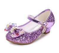 Eleasica Fille Chaussures de Princesse Cendrillon Raiponce Princesse Paillettes Nœud Papillon Déguisement Argenté Bileu Or Rose Doux Halloween Noël Anniversaire Carnaval Cosplay,Violet,33 EU