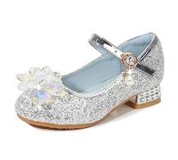 Eleasica Fille Chaussures de Princesse Elsa Reine des Neiges Chaussures pour Déguisement Cadeau Soirée Mariage Noël Carnaval Sandales à Talon Haut Bout Fermé Cendrillon,Argenté,27