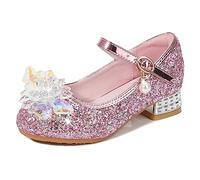 Eleasica Fille Chaussures de Princesse Elsa Reine des Neiges Chaussures pour Déguisement Cadeau Soirée Mariage Noël Carnaval Sandales à Talon Haut Bout Fermé Cendrillon,Rose,37