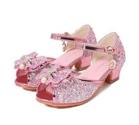 Eleasica Fille Chaussures de Princesse Elsa Reine des Neiges Sandales pour Enfant Chaussures pour Déguisement Talon Haut Bloc Bout Ouvert Antidérapant Chaussures pour Soirée Carnaval Cadeau,Rose,36