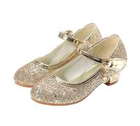 Eleasica Fille Chaussures de Princesse Princesse Elsa Anna Cendrillon Paillettes Déguisement Talon Haut Doux Halloween Noël Anniversaire Fête Carnaval Cosplay,Or,38 EU