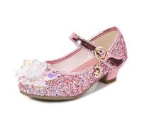 Eleasica Fille Chaussures de Princesse Reine des Neiges Elsa Chaussures pour Déguisement Cendrillon Talon Haut Cristal Fleur Paillettes Noël Carnaval Soirée Mariage Cocktail,Rose,30