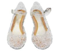 Eleasica Fille Chaussures de Princesse Reine des Neiges Elsa Talon Haut Chaussures pour Déguisement Halloween Noël Anniversaire Carnaval Résistant à l'eau Sandales,Blanc,27