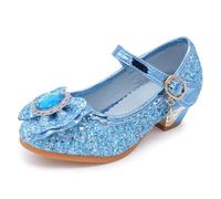 Eleasica Fille Chaussures de Princesse Talons Hauts Chaussures pour Déguisement Enfant Anniversaire Noël Carnaval Cadeau Sandales Antidérapant Bout Rond Fermé,Bleu,36 EU