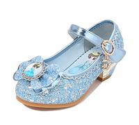Eleasica Fille Chaussures pour Déguisement Bout Fermé Chaussures de Princesse Chaussures à Talons Antidérapant Carnaval Noël Anniversaire Paillettes,Bleu New,33