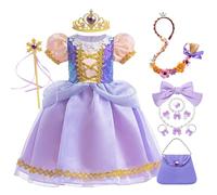 Eleasica Fille Déguisement Sofia Robe De Princesse Raiponce Enfant Avec Couronne, Bagette Magique Et Accessoires Pour Cosplay Anniversaire, Halloween, Fête, 130
