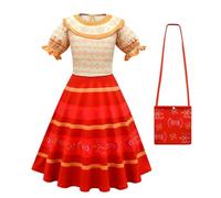 Eleasica Fille Encanto Robe Pepa Luisa Isabela Mirabel Dolores Déguisement Sac Enfant Costume Halloween Noël Cosplay Cadeau Anniversaire Fête Carnaval Princesse 3-10 Ans,Rouge+sac,140