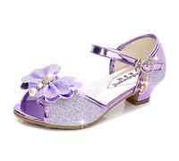 Eleasica Fille Haute Qualité Chaussures de Princesse Elsa Cendrillon Paillettes Sandales Argenté Bleu Doux Halloween Noël Anniversaire Ballerine à Talon Déguisement,Violet,31 EU