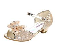 Eleasica Fille Haute Qualité Chaussures de Princesse Elsa Cendrillon Paillettes Sandales Argenté Bleu Doux Halloween Noël Anniversaire Ballerine à Talon Déguisement,Or,28 EU
