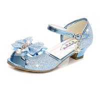 Eleasica Fille Haute Qualité Chaussures de Princesse Elsa Cendrillon Paillettes Sandales Argenté Bleu Doux Halloween Noël Anniversaire Ballerine à Talon Déguisement,Bleu,27 EU