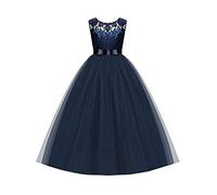 Eleasica Fille Haute Qualité Robe Habillée Couleur Unie Maxi Tutu Tulle Dentelle Robe de Soirée Rouge Bleu Blanc Rose Cérémonie Anniversaire Carnaval Costume Robe de Princesse 5-16ans 120-170cm