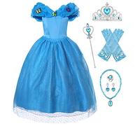 Eleasica Fille Robe de Princesse Cendrillon Costume pour Enfants Manches Courtes Bouffante Papillon Robe Longue Déguisements Costume Violet Bleu Doux Cosplay Halloween Noël 3-10ans