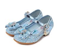 Eleasica Fille Talons Hauts Chaussures de Princesse Reine des Neiges Elsa Anna Paillettes Déguisement Doux Halloween Noël Anniversaire Carnaval Cosplay,Bleu,24 EU