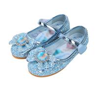 Eleasica Fille Talons Plats Chaussures de Princesse Reine des Neiges Elsa Anna Paillettes Déguisement Violet Argenté Bleu Rose Doux Halloween Noël Anniversaire Carnaval Cosplay ,29 EU,Bleu