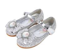 Eleasica Fille Talons Plats Chaussures de Princesse Reine des Neiges Elsa Anna Paillettes Déguisement Violet Argenté Bleu Rose Doux Halloween Noël Anniversaire Carnaval Cosplay ,24 EU,Argenté