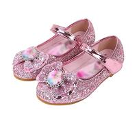 Eleasica Fille Talons Plats Chaussures de Princesse Reine des Neiges Elsa Anna Paillettes Déguisement Violet Argenté Bleu Rose Doux Halloween Noël Anniversaire Carnaval Cosplay ,24 EU,Rose