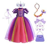 Eleasica Robe De Déguisement Princesse Sofia Pour Fille Cosplay Raiponce Avec Couronne Tenue Magique En Tulle De Spectacle Cadeau Anniversaire Fête D’Enfants, 110