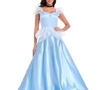 Eleasica Robe de Princesse Cendrillon Adulte avec Couronne Déguisement du Jeu de Rôle Halloween Costume de Cosplay Princesse Anniversaire Cérémonie, S