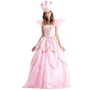 Eleasica Robe de Princesse Cendrillon avec Couronne Costume de Fée Rose pour Femme Fête Anniversaire Cosplay, Rose, L