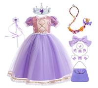 Eleasica Robe de Princesse Raiponce Costume de Fée Sofia avec Accessoires Déguisement Fille pour Cérémonie Mariage Soirée Anniversaire Bal Halloween Noël Carnaval Cosplay, 3-10 Ans, 130
