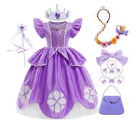 Eleasica Robe de Princesse Sofia Costume Violet de Cosplay Enfant avec Couronne Déguisement Raiponce pour filles Cadeau Halloween Anniversaire Jeu de Rôle Enfant, 120