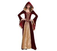 Eleasica Robe de Reine Médiévale de Luxe à Capuche Velours Polyester Rouge Vin avec Broderie Dorée Costume Renaissance Fête Halloween Carnaval Cosplay Théâtral, S