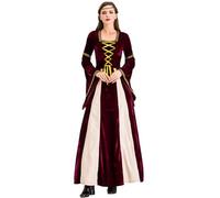 Eleasica Robe De Soir Médiéval Princesse En Velours Jupe Fendue Longue Pour Bal Déguisé Anniversaire Mariage Costume Renaissance Cérémonie Noël, Rouge, M