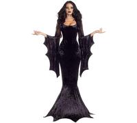 Eleasica Robe De Sorcière Adulte Chauve-Souris Tenue Gothique Vampire Robe Longue Sexuelle Et Cintrée Costume Festif Vêtement De Spectacle Halloween Carnaval, Noir, XL