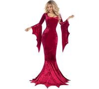 Eleasica Robe De Sorcière Adulte Chauve-Souris Tenue Gothique Vampire Robe Longue Sexuelle Et Cintrée Costume Festif Vêtement De Spectacle Halloween Carnaval, Rouge, XL