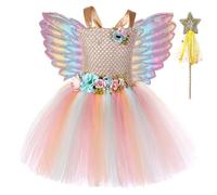 Eleasica Robe Princesse Des Étoiles Pour Petite Fille Déguisement Fée De Fleurs Avec Ailes D'Ange Tenue Férique À Bretelles Anniversaire Jour De Détente, Orange, L