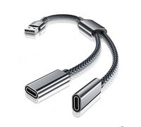 Elebase Adaptateur USB Mâle vers Double USB C Femelle,Câble Convertisseur Chargeur Type A Séparateur pour MagSafe,iPhone 14 13 12 11 15 Pro Max SE iPad 8 9e Mini 6 Air 5e,Galaxy S23 S22 S21,iWatch 7