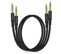 Elebase Lot de 2 câbles de guitare TRS 6,35 mm - 1 m - Fiche stéréo 1/4" - En nylon tressé - Jack 6,3 mm vers jack 6,3 mm - Protection contre le bruit - Pour amplificateur, guitare, basse, instrument