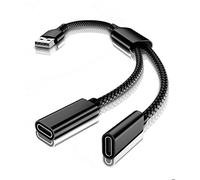Elebase pour iPhone 17 Adaptateur USB Mâle vers Double USB C Femelle,Câble Chargeur Type A Séparateur pour MagSafe,iPhone 12 13 14 Pro,iPad 9 8 Mini 5,Samsung Galaxy A55 A54,M56 M36,Z Fold Flip 7 6
