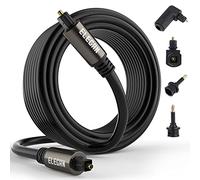 Elecan Câble audio optique de 45,7 m - Câble audio numérique Toslink - Fibre optique plaqué or - Flexible et durable - Pour home cinéma, barre de son, PS4 et Xbox - Avec 4 adaptateurs à angle droit et mini Toslink