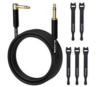 Elecan Câble d'instrument TRS 1/4" de 10 m - Angle droit vers jack mâle droit 6,35 mm - Cordon d'interconnexion audio stéréo - Plaqué or - Ligne équilibrée de 90 degrés de 6,35 mm pour guitare électrique et basse + 5 attaches