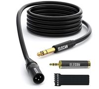 Elecan Câble TRS mâle vers XLR mâle 6,35 mm 1,8 m, câble de microphone stéréo blindé professionnel équilibré, plaqué or pour amplificateur de haut-parleur avec adaptateur de 6,35 à 3,5 mm + attaches