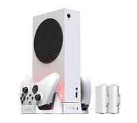 ElecGear Support Vertical avec Ventilateur de Refroidissement pour Xbox Series S, 2X Batteries Rechargeables et Station de Chargement pour Manette de Xbox Chargeur avec Lumières LED et Port USB