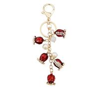 Elechobby Porte-clés en forme de fleur de grenade rouge vif avec pendentif en perle, porte-clés élégant doré pour femme, porte-clés coloré et lumineux