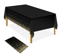 ELECLAND Nappe de fête Noire et dorée Nappe en Plastique 137x274cm Couverture de Table de confettis à Pois dorés Couverture de Table de fête rectangulaire pour Pique-Nique, Halloween, Noël