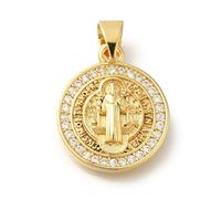 Elecrelive Médailles de Saint Benoît Protection Croix Breloque en Laiton Plaqué Or 18 K Pendentif Saint pour la fabrication de bijoux catholiques
