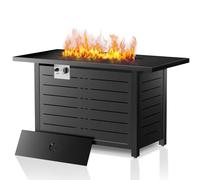 Electactic Brasero au Propane de 109,9 cm, 3 en 1, Multi-Usage, 50 000 BTU carré, avec Couvercle et Pierres en Verre Bleues, Plateau en Acier, Flamme réglable, pour Patio, Jardin, terrasse, réunions